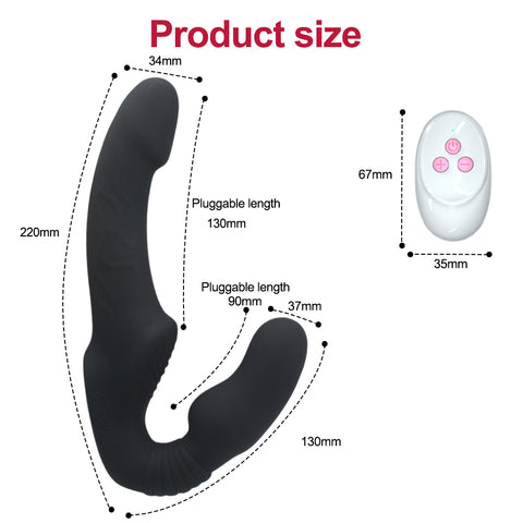 10-Speed Double Vibrating Strapless Strapon dildo