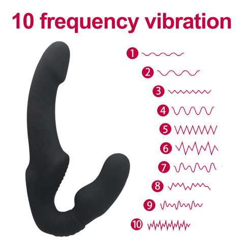 10-Speed Double Vibrating Strapless Strapon dildo